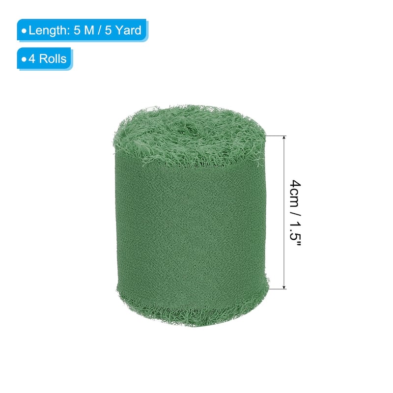 4 Rolls 1.5 Inch x 5 Yard Handmade Fringe Silk Chiffon Ribbon - Grass Green