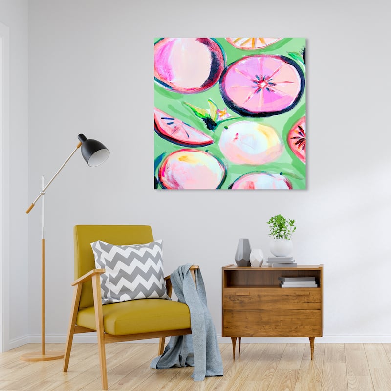 Wynwood Studio Canvas Food and Cuisine Pink Grapefruit Slices Purple and Magenta Rustic Wall Art Canvas Print - 30 x 30