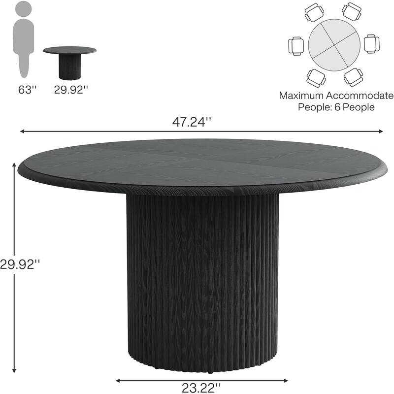 Round Dining Table Kitchen Table, Farmhouse Dinner Table with Metal Base