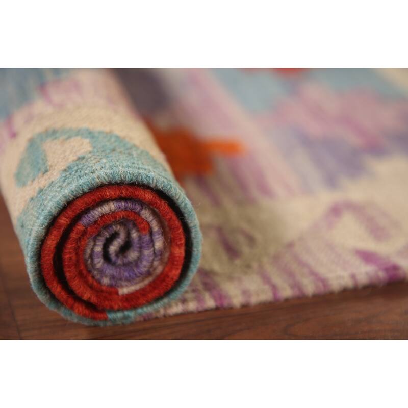Multi-Color Reversible Kilim Area Rug Flatweave Wool Carpet - 3'2"x 4'11"