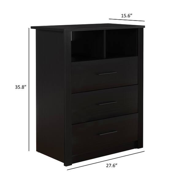 Coby 3Drawer Dresser with Shelf, Black Oak, by Living Essentials Bed