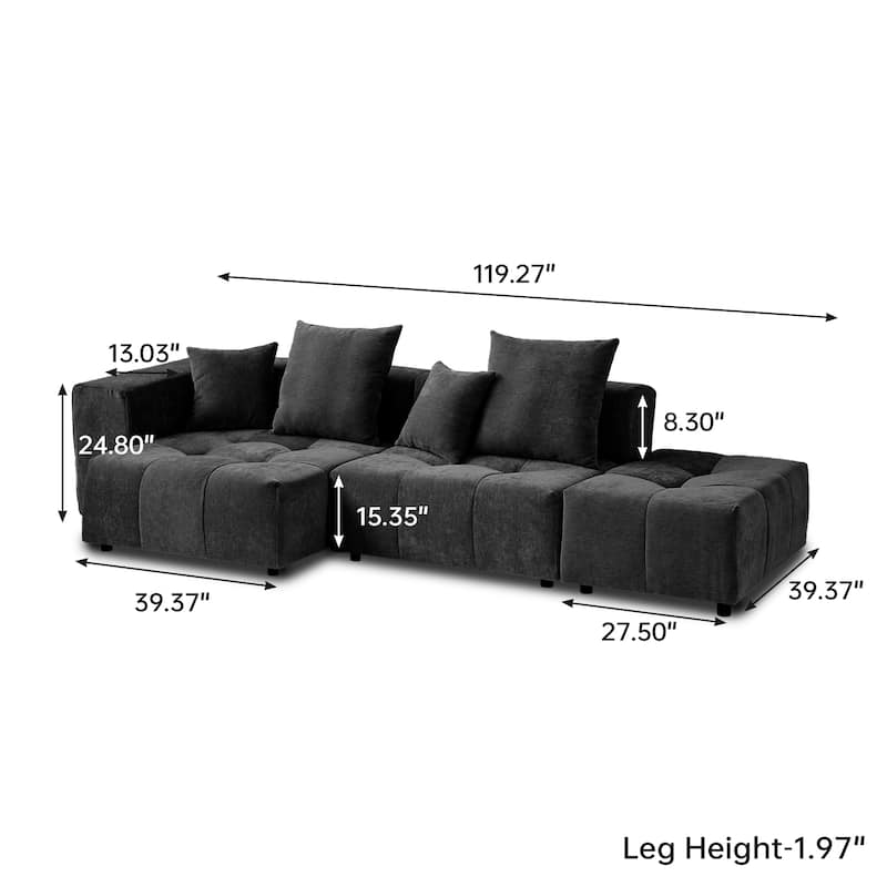 119.27" Linen Modular Sofa Chaise Sectional Sofa with Pillows, Ottoman