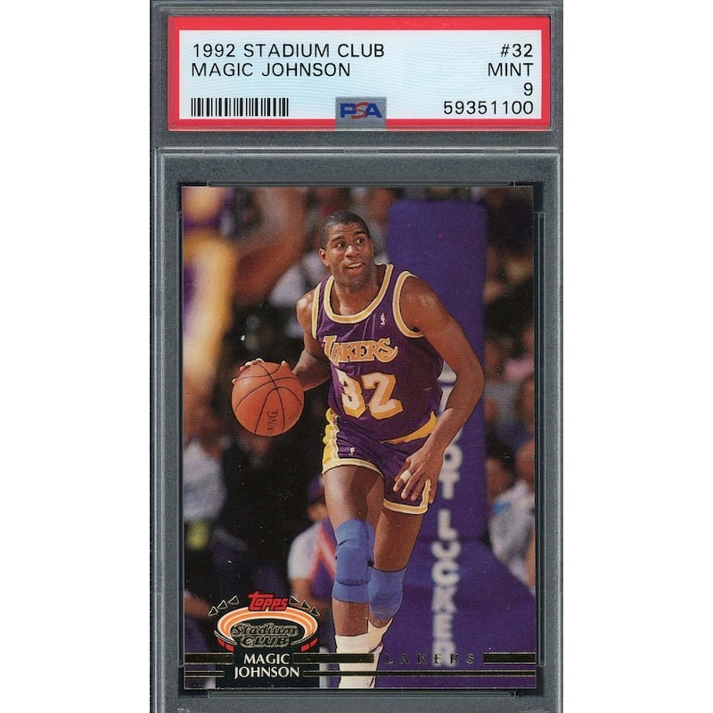 Magic Johnson 1992 Topps Stadium Club Basketball Card #32 Graded PSA 9 - 8'6" x 11'6"