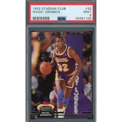 Magic Johnson 1992 Topps Stadium Club Basketball Card #32 Graded PSA 9 - 8'6" x 11'6"