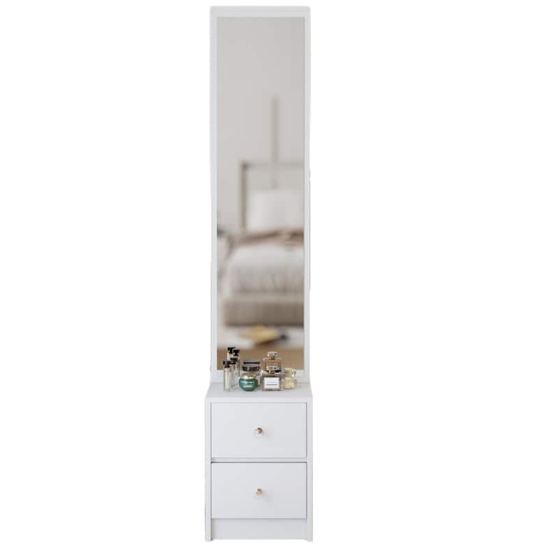 Stylish Dresser Mirror Cabinet with Storage, 11.8x15.7x63", Full Body - White
