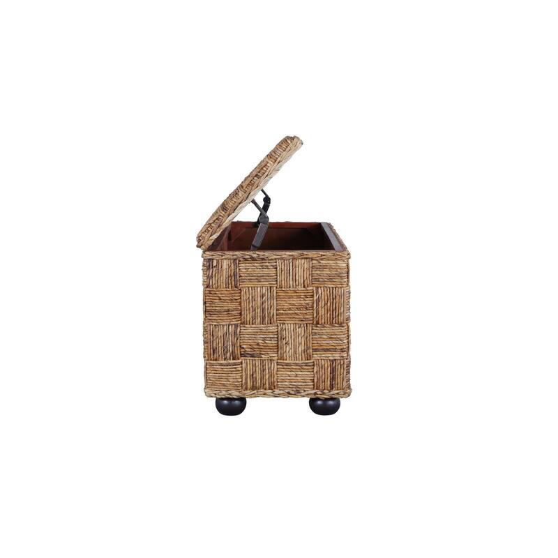 42" Natural Rattan & Mahogany Lift-Top Storage Trunk