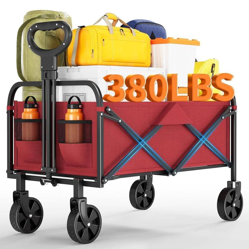 Foldable 380LBS Capacity Utility Heavy Duty Wagon Camping Cart - Red