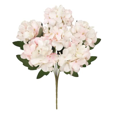Set of 6 Cream Pink Artificial Delicate Hydrangea Flower Stem Bush Bouquet 13in - 13" L x 7" W x 7" DP