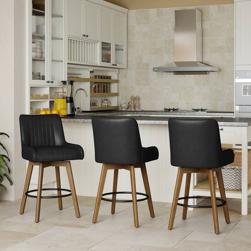 26" Upholstered Counter Height Swivel Bar Stool with Solid Wood Legs - 38.8"H x 20.5"W x 21.7"D