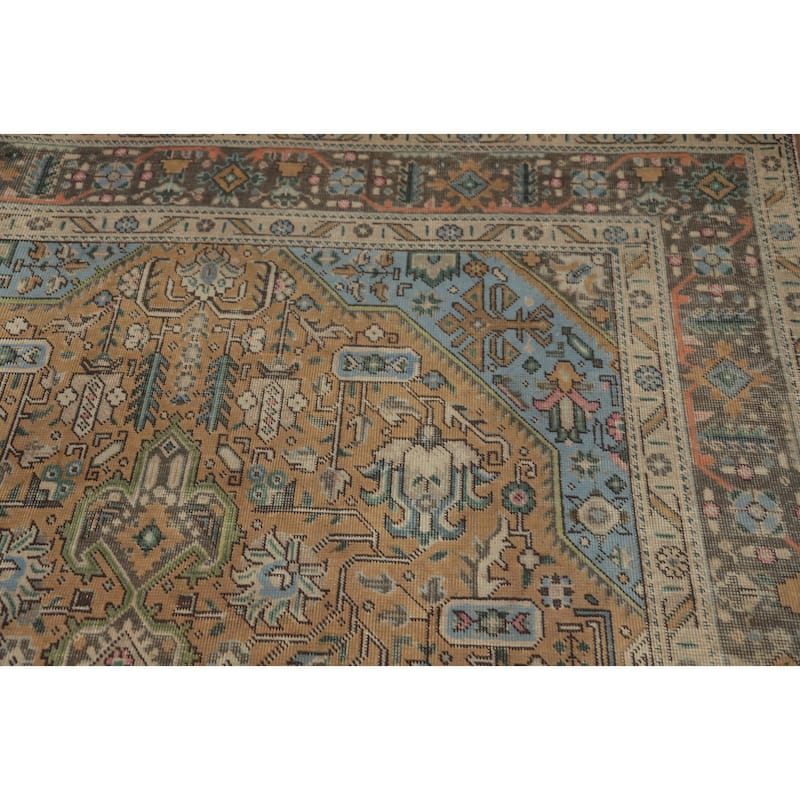 Hand Knotted Oriental 100% Wool Carpet Traditional Medallion Oranges & Rust Tabriz Area Rug - 9' 7'' X 6' 5''