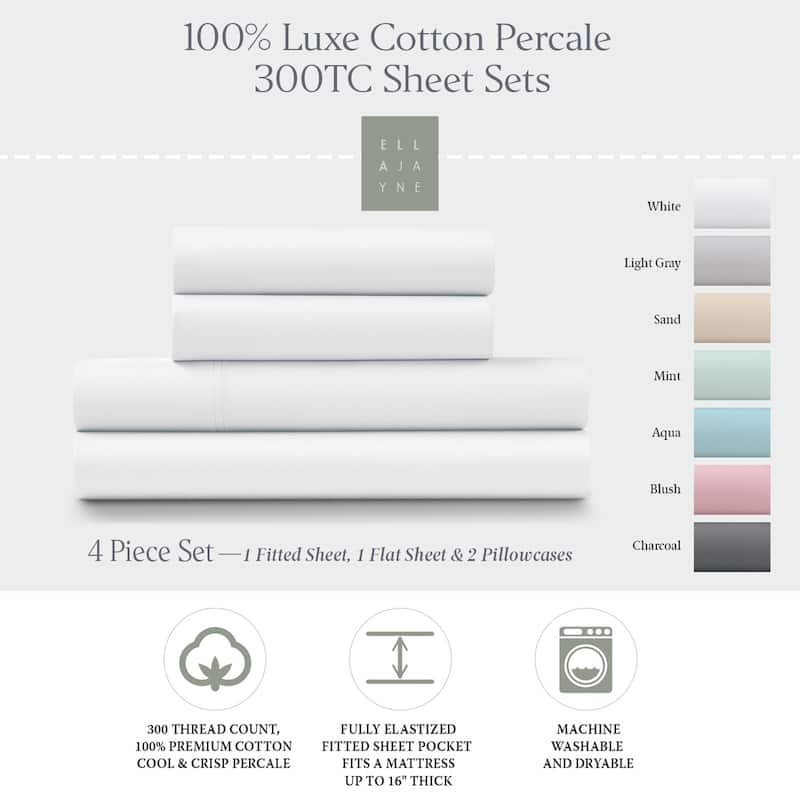 Ella Jayne 100% Cotton Percale Cool and Crisp Deep Pocket Sheet Set