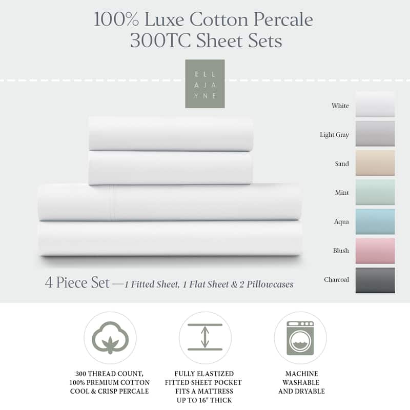100% Cotton Percale Cool and Crisp Deep Pocket Sheet Set