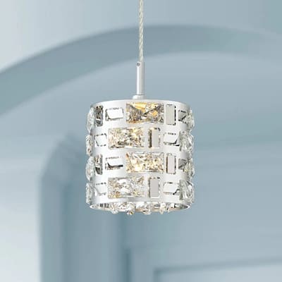 Crystal Rain Chrome Mini Pendant Light 6" Wide Modern LED - 6" x 69"