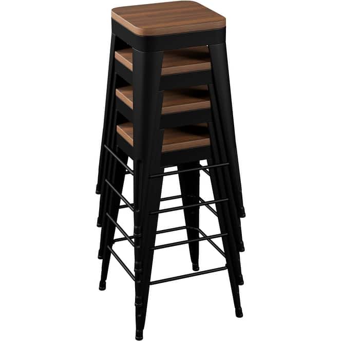 Counter Stools with Metal Frame Backless Counter Height Bar stools 24" Seat Height Kitchen Bar Furniture Stools with Wooden Seat