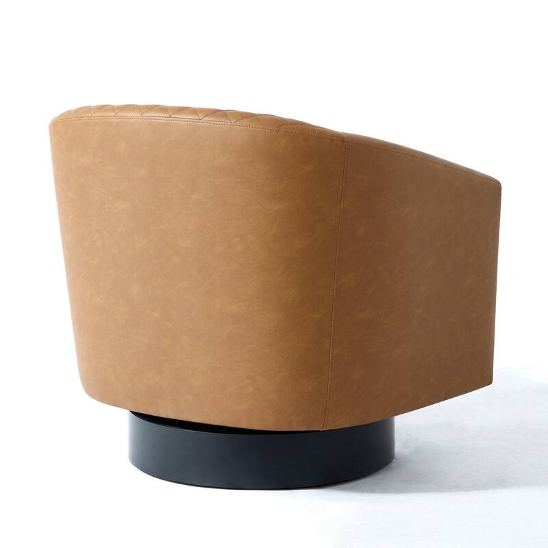 Tufted PU Vegan Leather Swivel Barrel Chair with Nailheads Trim