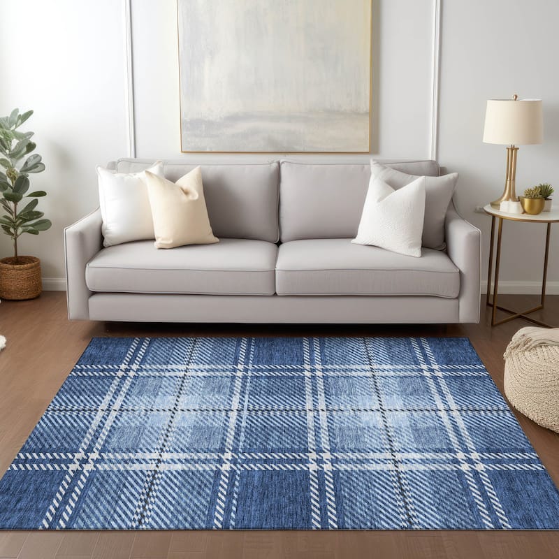 Machine Washable Indoor/ Outdoor Chantille Plaid Cozy Rug