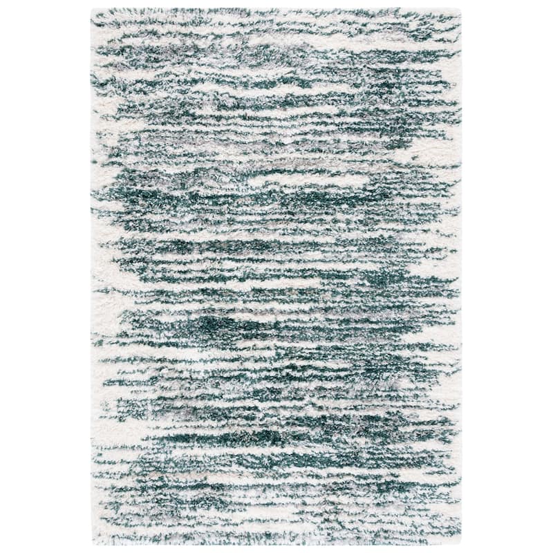 SAFAVIEH Fontana Shag Fatema Modern Abstract 2-inch Thick Rug - 5'3" x 7'6" - Green/Ivory