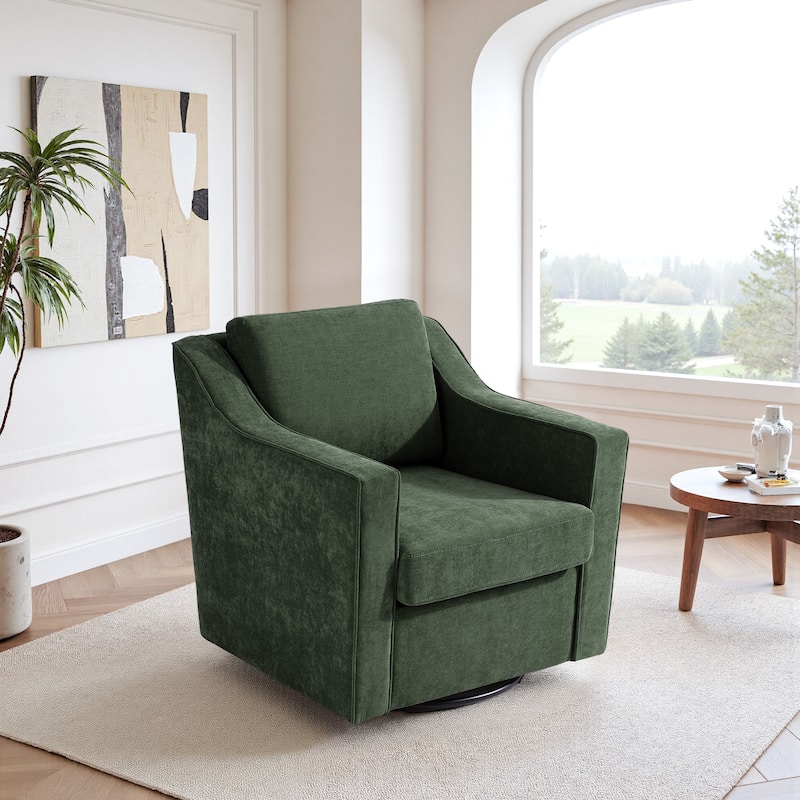 UIXE Chenille/Leather Swivel Barrel Chair Accent Chairs For Living Room