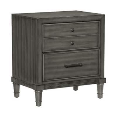 Gray 2 Drawer 25 in. W Nightstand with Tapered Legs