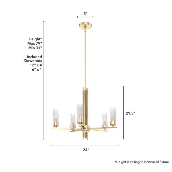 dimension image slide 4 of 9, Hunter Gatz Ribbed Glass Chandelier - Dining Room, Kitchen Island, Entry - Glam, Contemporary, Transitional