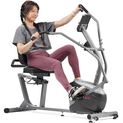 Sunny Health & Fitness Compact Performance Recumbent Bike with Dual Motion Arm Exercisers Exclusive SunnyFit® App