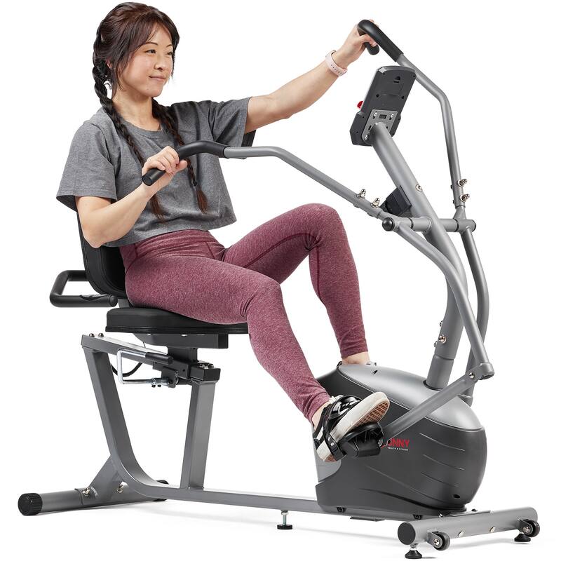 Sunny Health & Fitness Compact Performance Recumbent Bike with Dual Motion Arm Exercisers