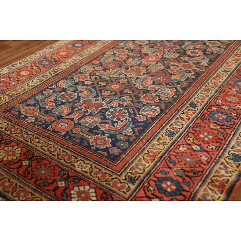 Hand Knotted Oriental 100% Wool Carpet Traditional All-Over Navy Blue & Blues Malayer Runner Rug - 16' 9'' X 3' 7''