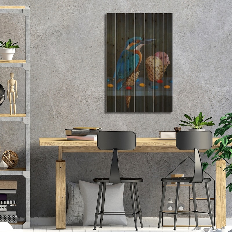 Kingfisher Blue Print On Wood by Frank Warmerdam - Multi-Color