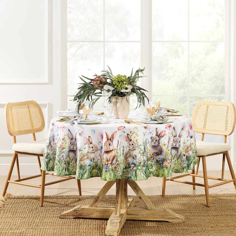 Bunny Blossom Easter Tablecloth - 70 in. Round
