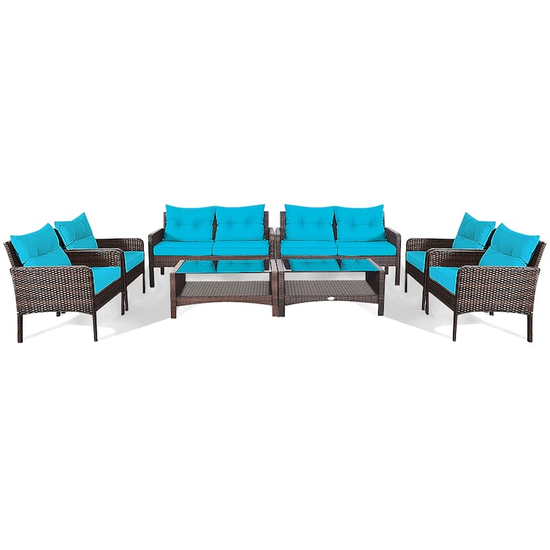 Costway 8PCS Patio Rattan Furniture Set Loveseat Sofa Coffee Table - 8-Piece Sets