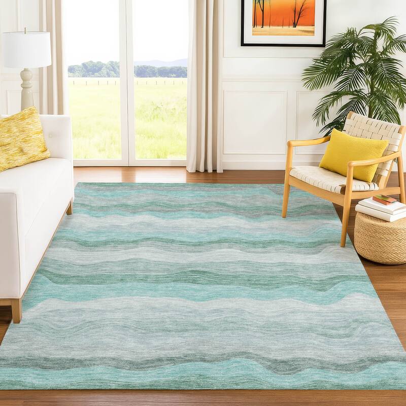 Machine Washable Indoor/ Outdoor Ombre Stripes Chantille Rug