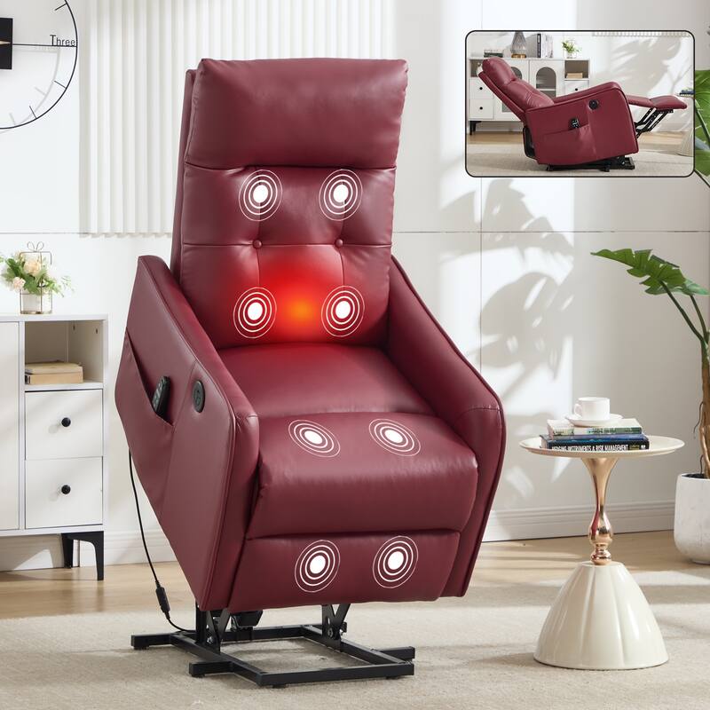 Roomfitters Power Lift Recliner Chair, Single Motor Massage Sofa with Heat and USB Port, Heavy Duty PU Leather