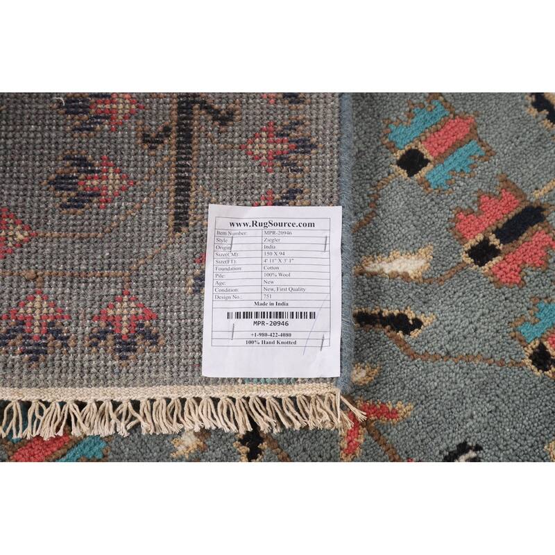 Gray Ziegler Indian Foyer Rug Handmade Wool Carpet - 3'1"x 4'11"