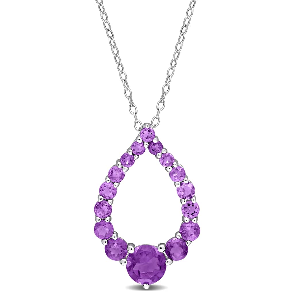 Miadora African Amethyst Open Teardrop Necklace in Sterling Silver