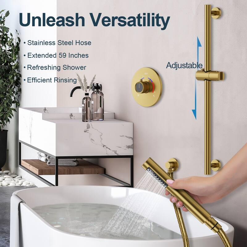 GRANDJOY 10" Wall-Mounted Shower Head System and Handheld Shower with Sliding Bar