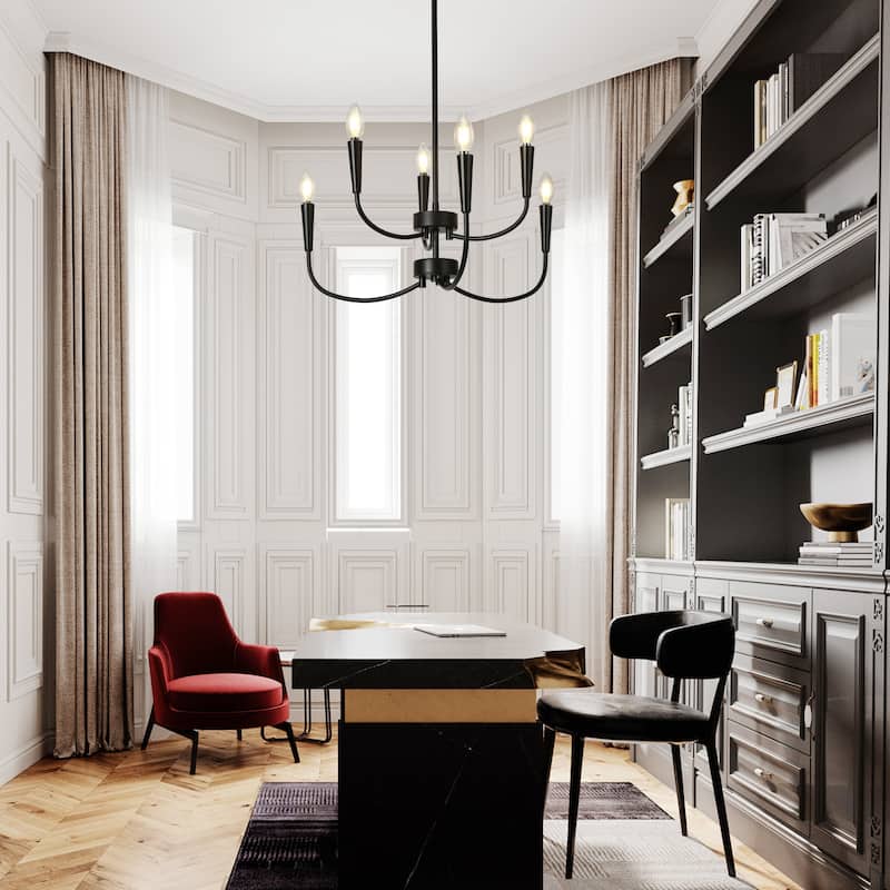 Modern Contemporary 6-Light Candle Black Chandelier for Dining Room
