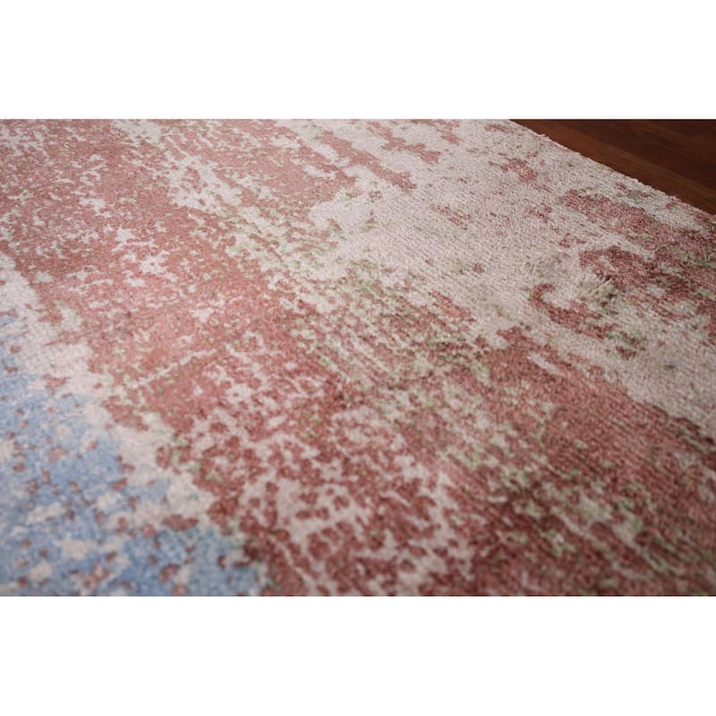 Hand Knotted Oriental 100% Wool Carpet Modern All-Over Multi-Colored Abstract Runner Rug - 8' 8'' X 2' 4''