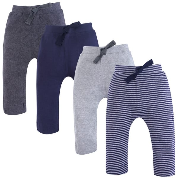 slide 1 of 1, Touched by Nature Baby Boy Organic Cotton Pants 4pk, Navy Gray 0-3 Months - Navy Gray