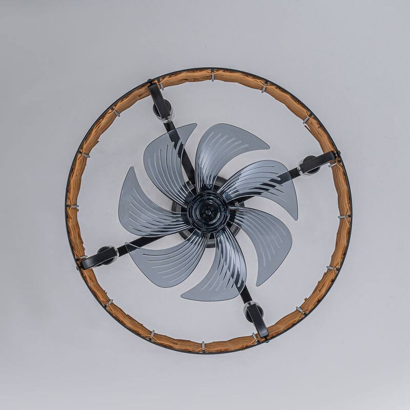 18.5 in. Farmhouse Rattan Ceiling Fan Chandelier with Remote - Black