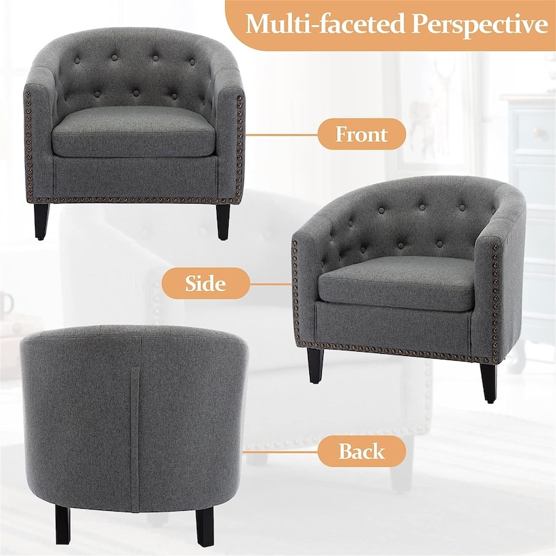 Modern Linen Fabric Tufted Club Chair Comfortable Reading Tub Armchair for Living Bedroom