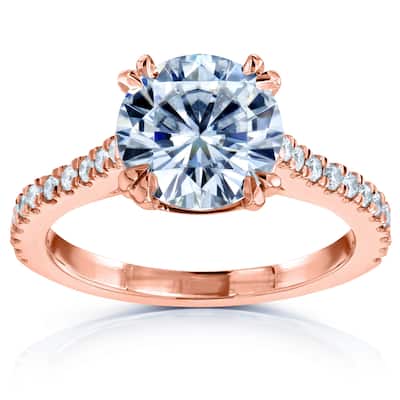 Annello by Kobelli 14k Rose Gold 2 1/5ct TGW Round Brilliant Moissanite and Diamond Halo Engagement Ring (GH/VS, GH/I)