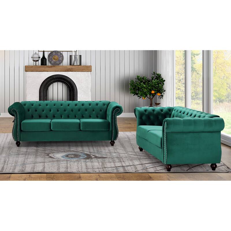 Kemos Velvet Chesterfield 2-piece Living Room Set - Green