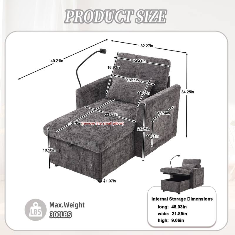 Anmytek Chenille Multifunctional Lazy Sofa Recliner with Storable Backrest Phone Holder Single Leisure Chair