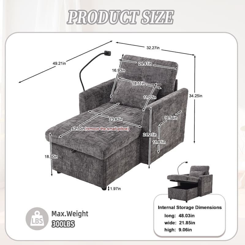 Multifunctional Sofa Recliner with Storage, Adjustable Backrest, and Phone Holder for Living Room or Bedroom