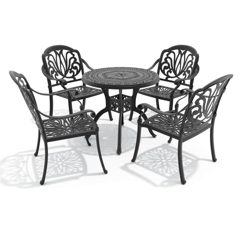 3/5-Piece Cast Aluminum Outdoor Dining Set with 31.5 in. Round Table and Seat Cushions