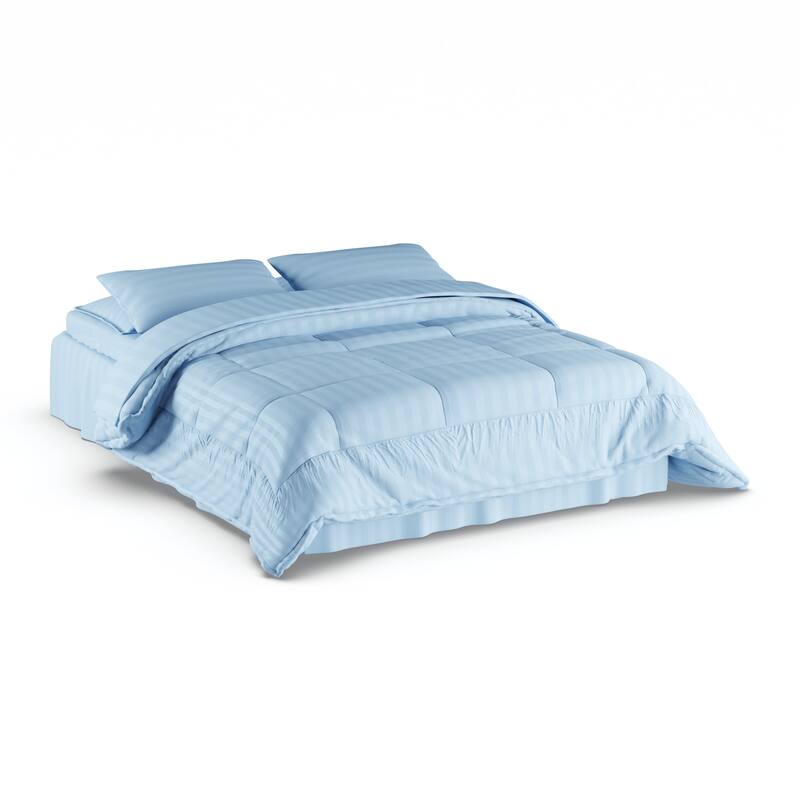 Porch & Den Lockhart Wrinkle Resistant Soft Striped Down Alternative 8-piece Bed in a Bag Set - Queen/Full - Queen - Light Blue