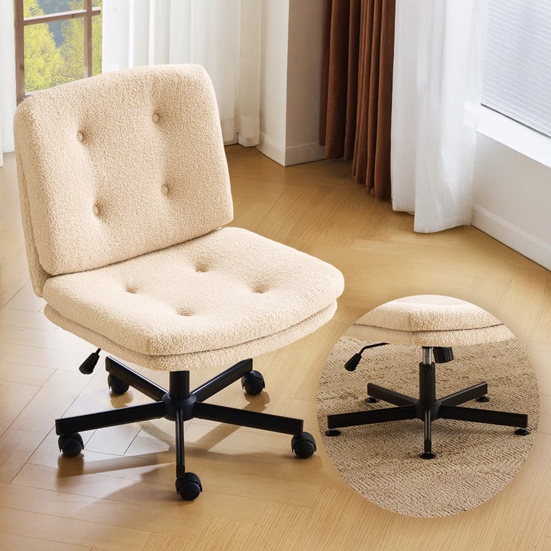 Tufted Teddy Fleece Swivel Chair With Reclining And Foot Studs - Khaki
