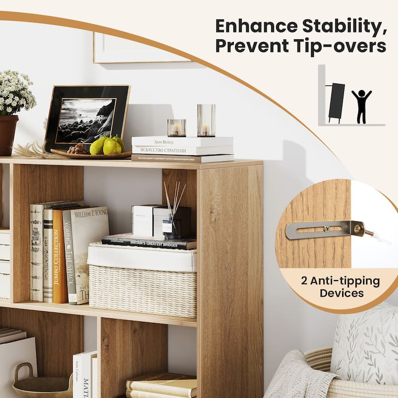 Gymax 2PCS 4 Cubby Open Bookcase 3-Tier Freestanding Bookshelf w/