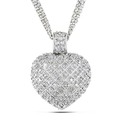 Haylee Jewels 1ct TDW Diamond Heart Triple-strand Drop Necklace Sterling Silver - 17 in x 25.5 mm x 19.5 mm