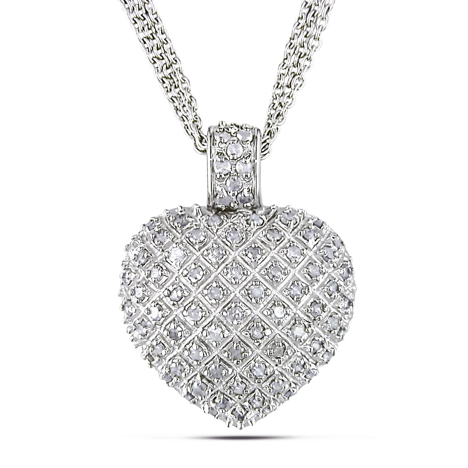 Miadora 1ct TDW Diamond Heart Triple-strand Drop Necklace Sterling Silver - 17 in x 25.5 mm x 19.5 mm